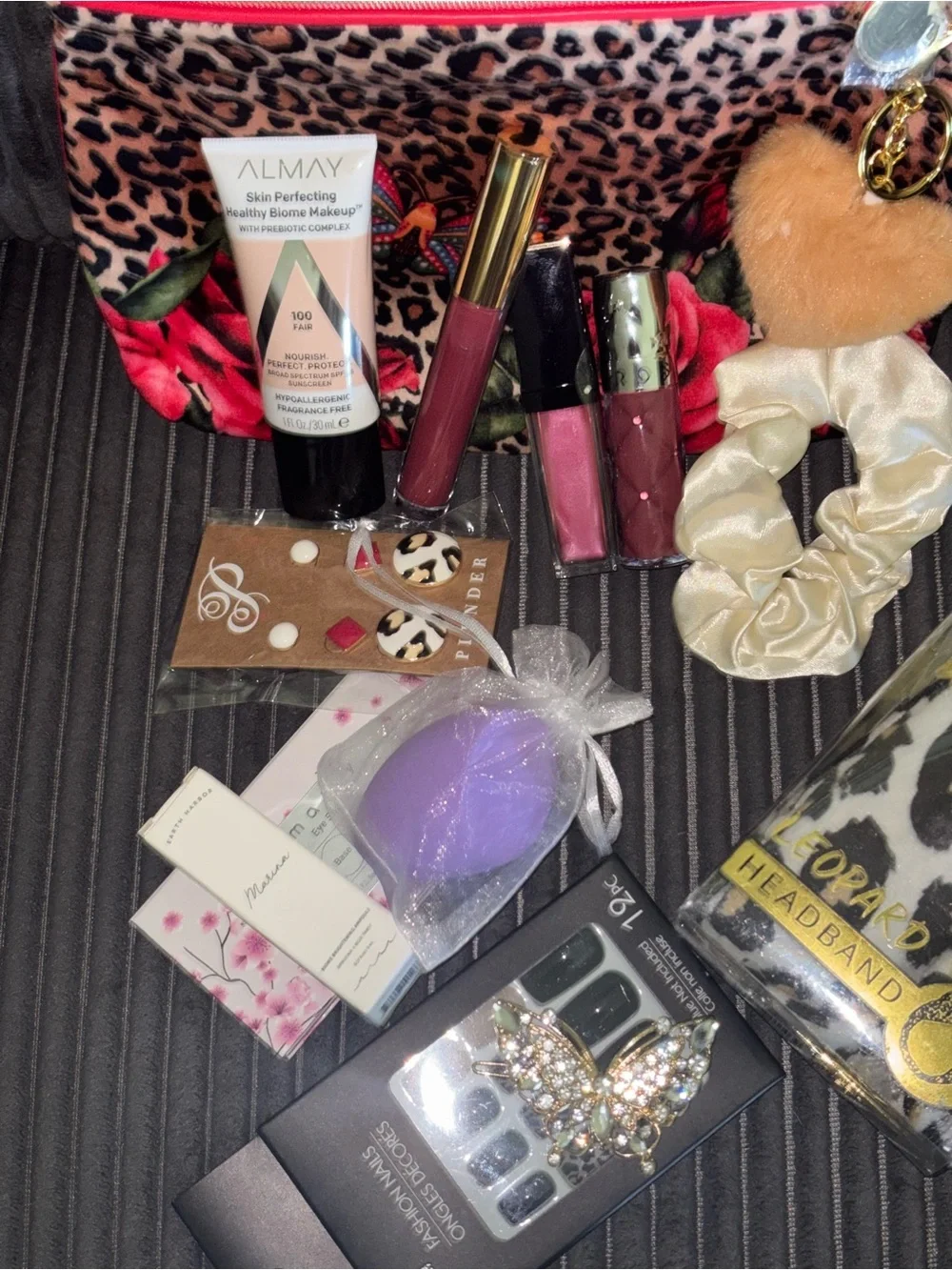 Estee Lauder Leopard Print Makeup Bag with Pink Trim
